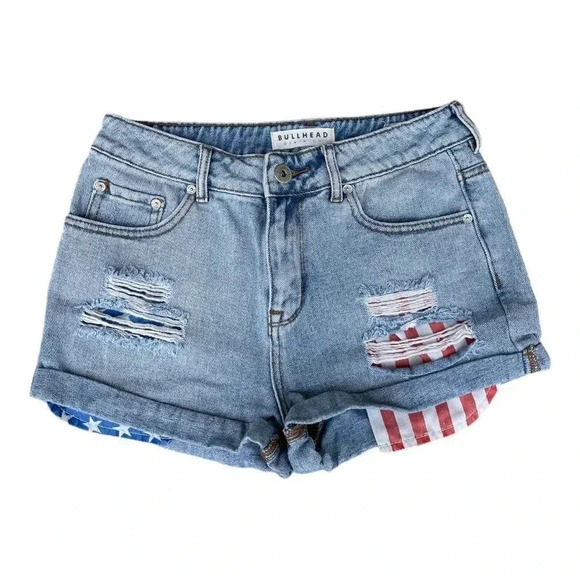 Bullhead High Rise short, Pocket Distress Rolled Hem denim jean. Size 7 - Picture 1 of 13